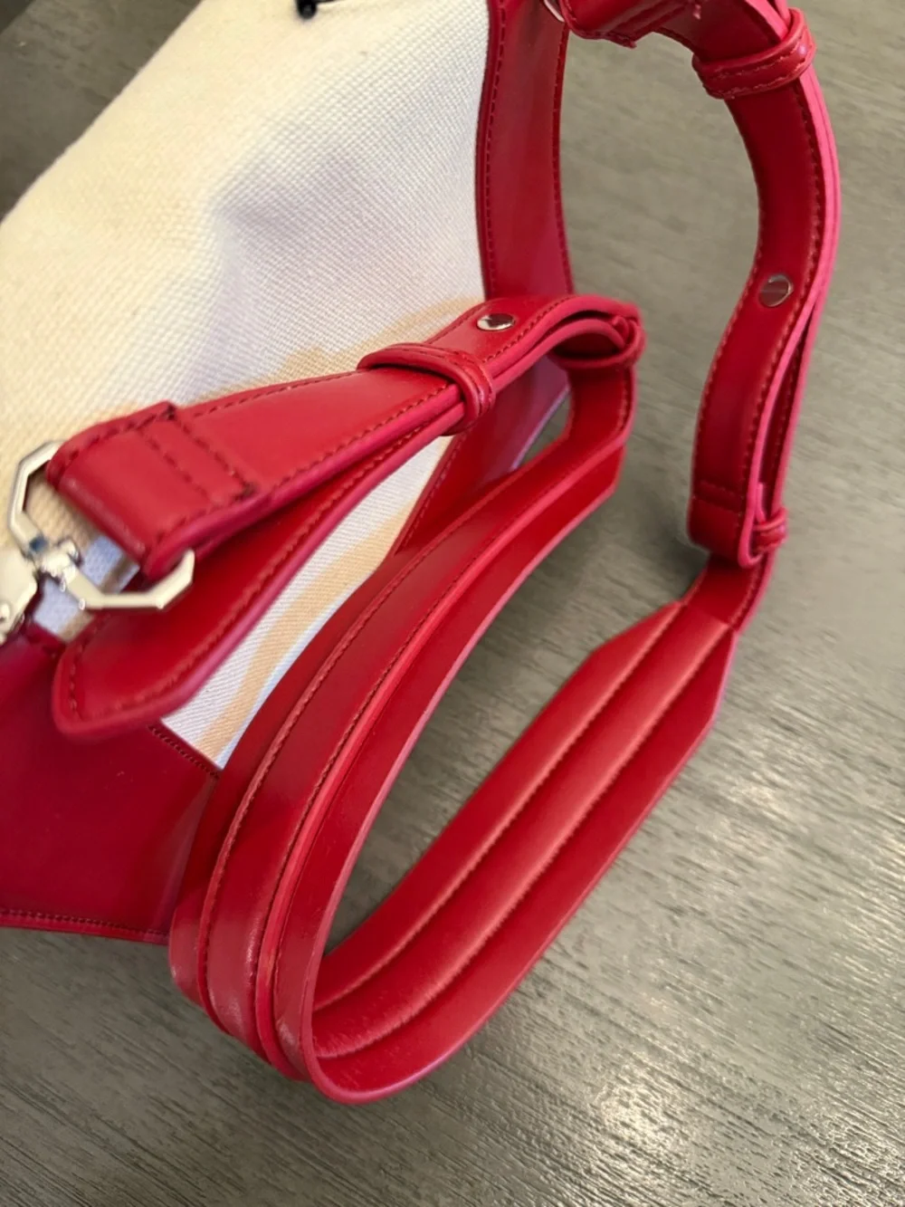 Charles & Keith Red and‎ Cream Canvas NWT Crossbody Bag Medium